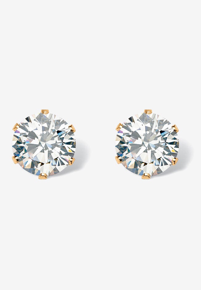 1.96 Cttw. Goldtone Round Cubic Zirconia Stud Earrings, GOLD, hi-res image number null