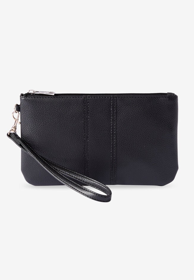 Faux Leather Wristlet, BLACK, hi-res image number null