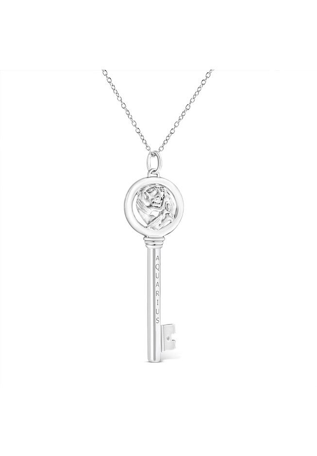 Sterling Silver Diamond Accent Aquarius Zodiac Key Pendant Necklace, , alternate image number null
