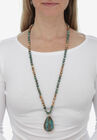 Genuine Multicolor Jasper Beaded Goldtone Bezel Set Pendant Necklace 36 Inch, , alternate image number null