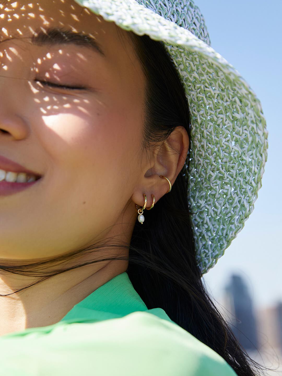 Pearl Huggie Hoops - Frida, GOLD, alternate image number 3