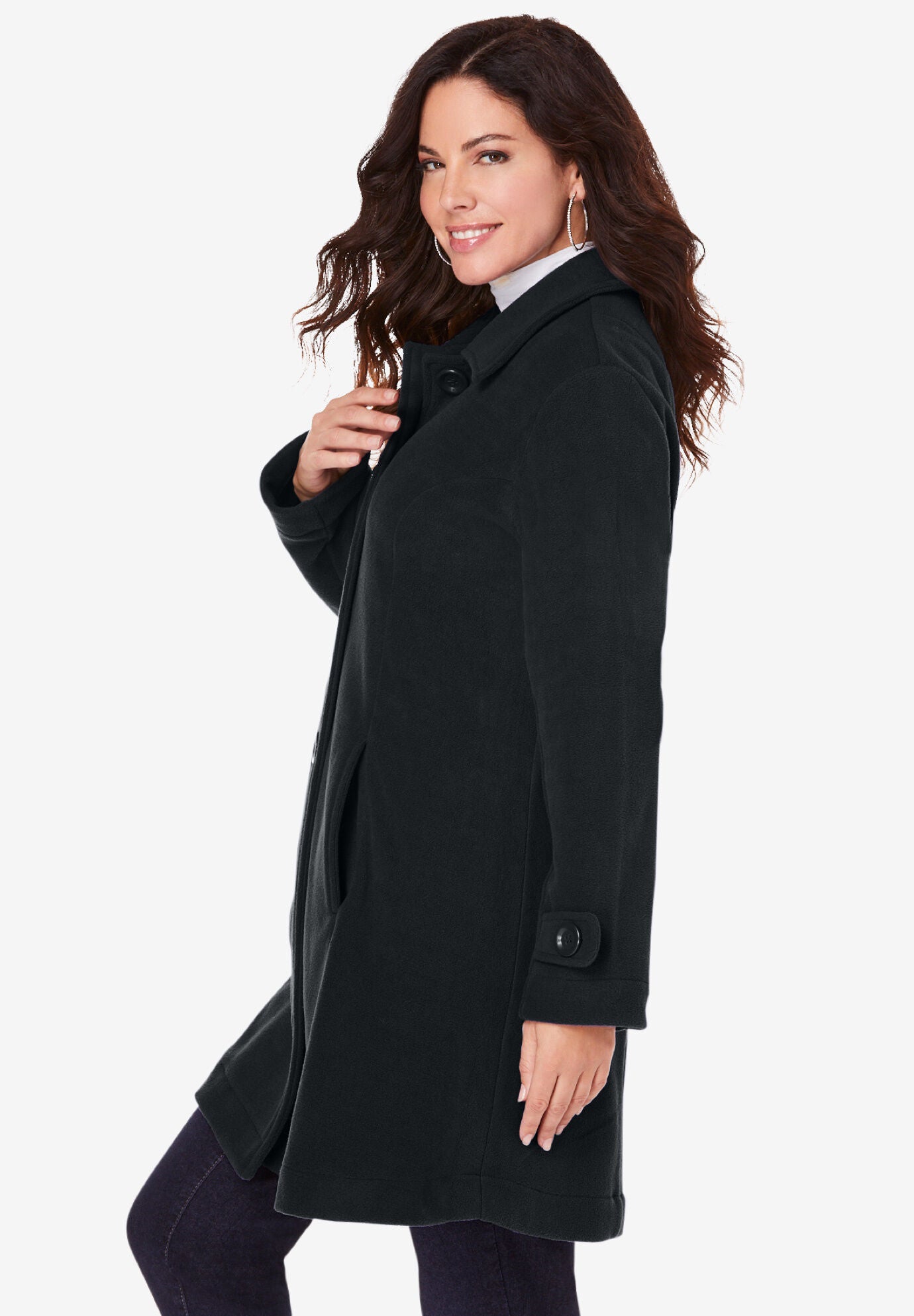 Plus Size Button Up Fleece Jacket, MIDNIGHT VIOLET, on-hover image number 1