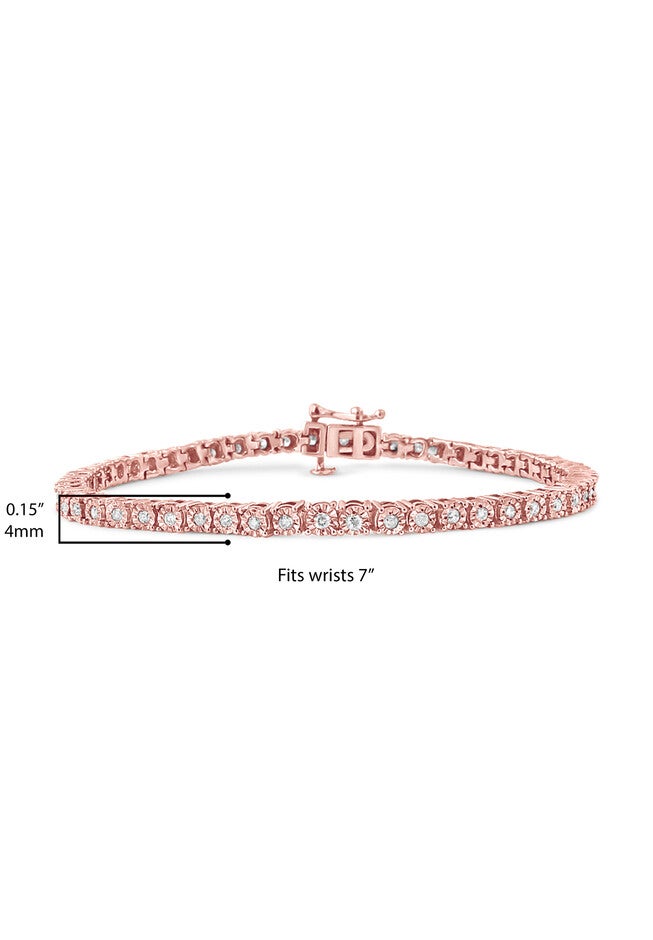 Rose Gold Plated Sterling Silver Miracleset Diamond Round Faceted Bezel Tennis Bracelet 7 inches, , alternate image number null