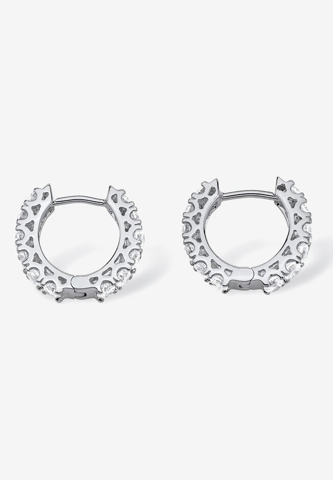 2.40 Tcw Cubic Zirconia Silvertone Hoop Earrings With Surgical Steel Posts (.5 inches), , on-hover image number null