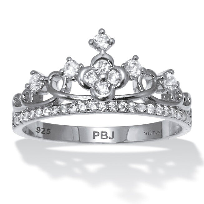 .41 TCW Round Cubic Zirconia Sterling Silver Crown Ring, WHITE, hi-res image number null