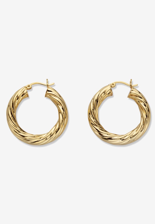 Yellow Gold Plated Sterling Silver Twisted Hoop Earrings (30Mm), , on-hover image number null