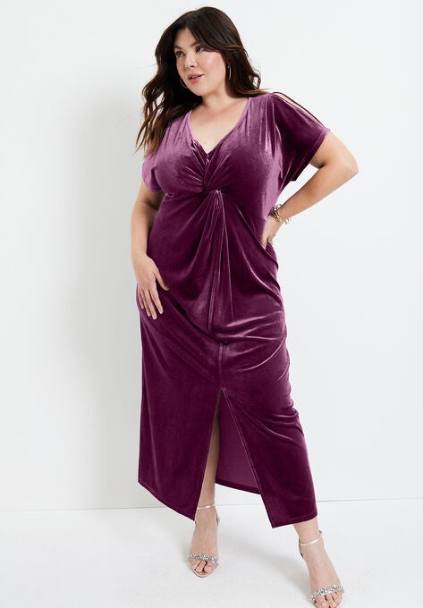Velour Twist-Front Dress, , alternate image number null