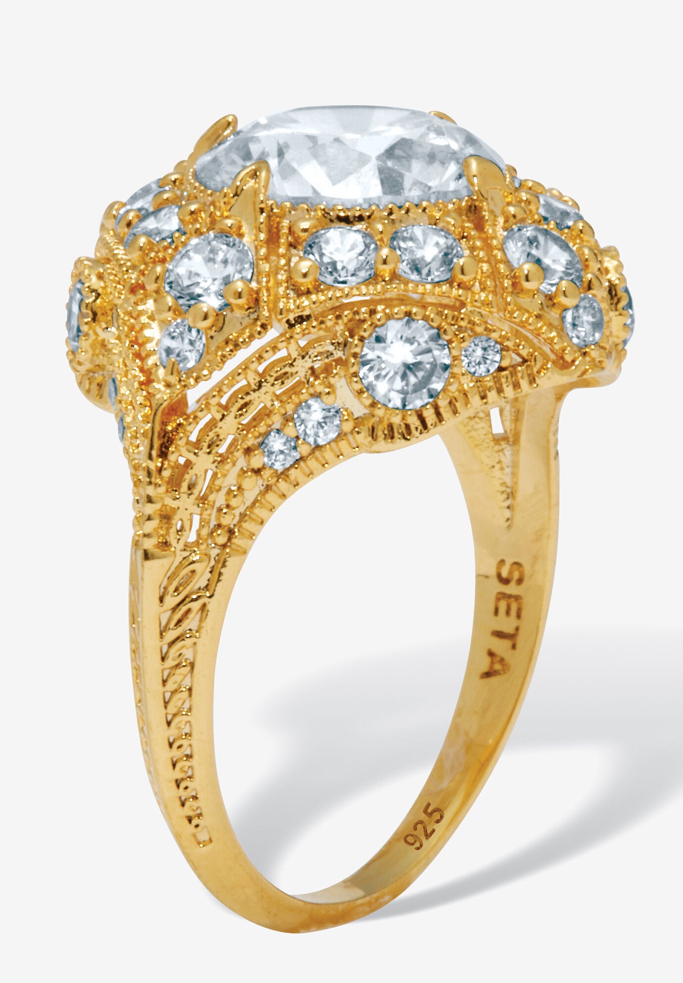 5.50 Tcw Round Cubic Zirconia Yellow Gold-Plated Cluster Ring, , on-hover image number 1