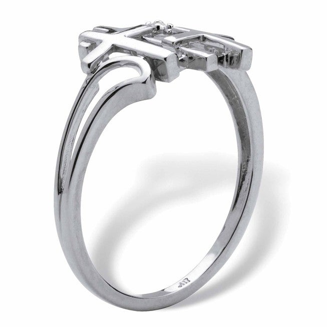 Diamond Accent Solid 10k White Gold Triple Cross Ring, WHITE, on-hover image number null