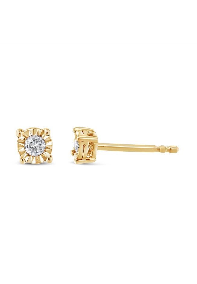 Yellow Gold Plated Sterling Silver Round Brilliantcut Diamond Miracleset Stud Earrings, , alternate image number null