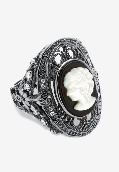 Sterling Silver Onyx & Cubic Zirconia Ring, BLACK, hi-res image number null