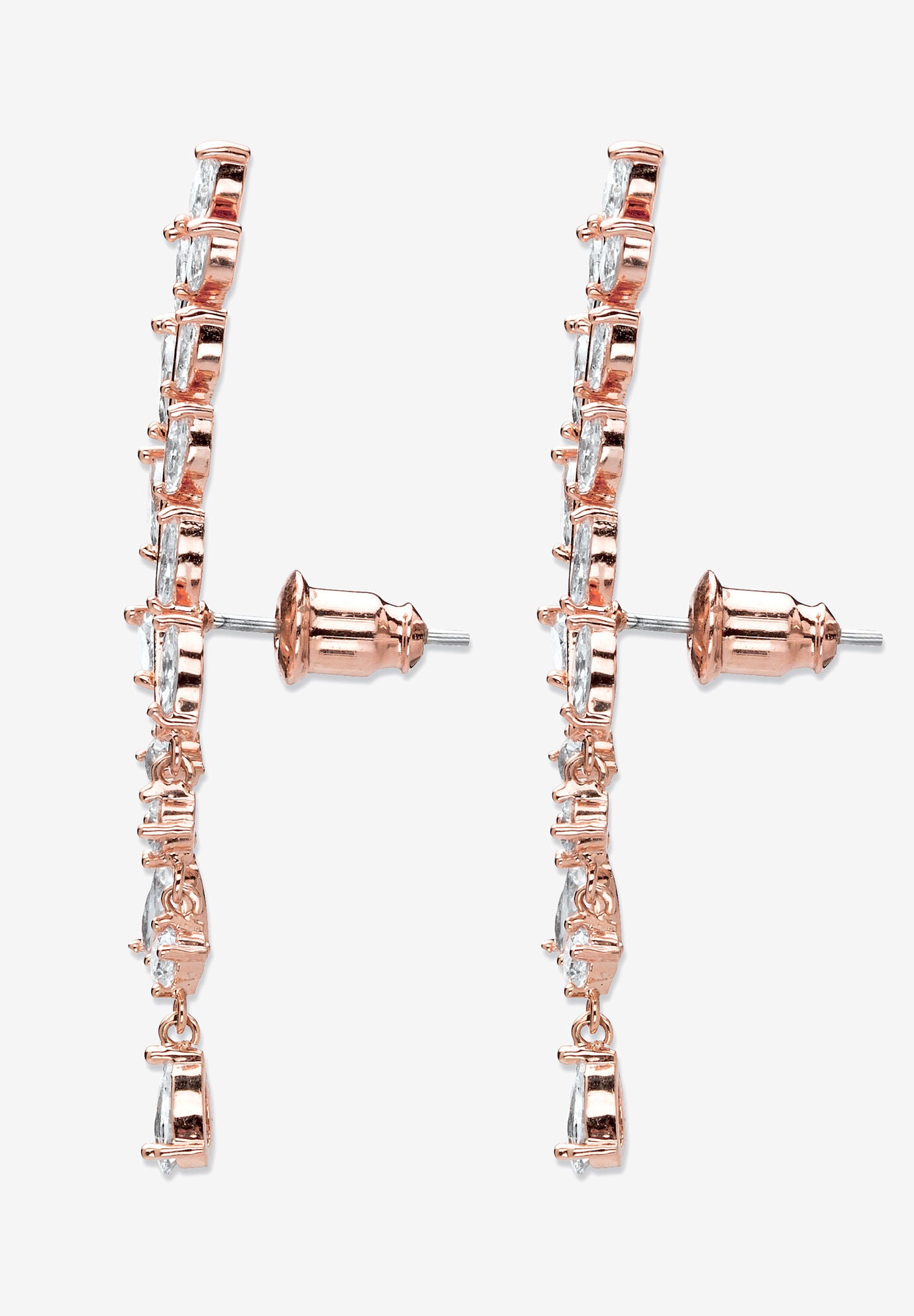 Rose Gold Plated Laurel Leaf Climber Drop Earrings (43x8mm) Marquise Cut Crystal, , on-hover image number 1