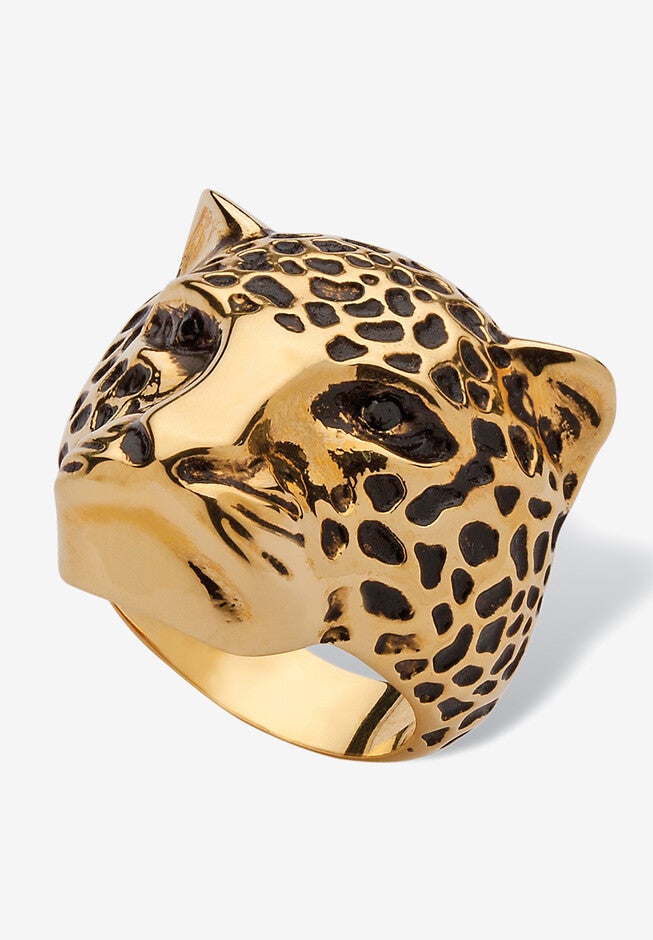 Yellow Gold-Plated Black Crystal Leopard Ring, CRYSTAL, hi-res image number 0