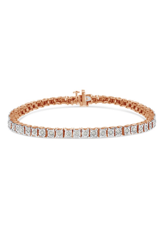 Rose Gold Over Sterling Silver Diamond Square Frame Miracleset Tennis Bracelet 7 inches, ROSE GOLD, hi-res image number 0