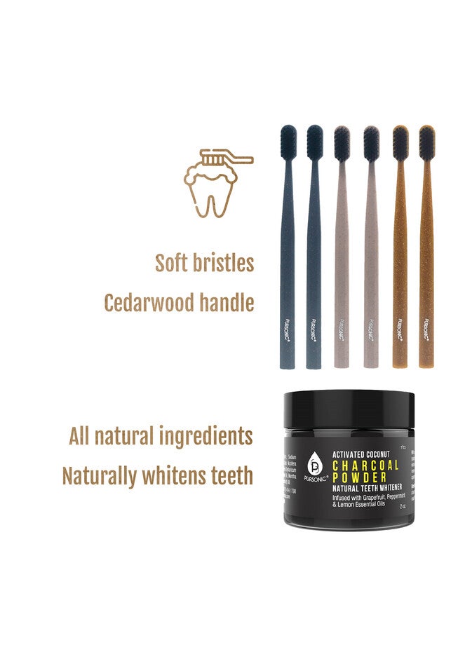 Natural Radiance Combo: Activated Coconut Charcoal Powder Natural Teeth Whitener + 100% Eco-Friendly Cedarwood Toothbrushes (6 Pack), , alternate image number 2