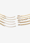 5 Piece Herringbone, Curb & Cable Link Ankle Bracelet Set Goldtone 9" Length Jewelry, , on-hover image number null