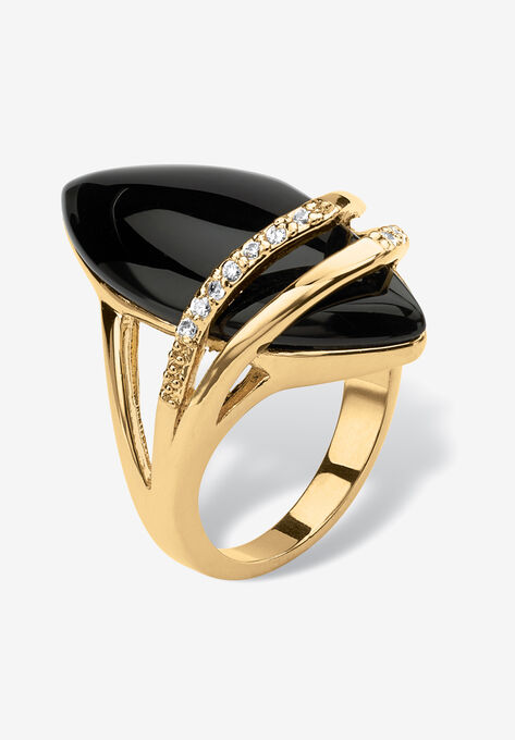 18K Gold Black Onyx & Cubic Zirconia Ring, GOLD, hi-res image number null