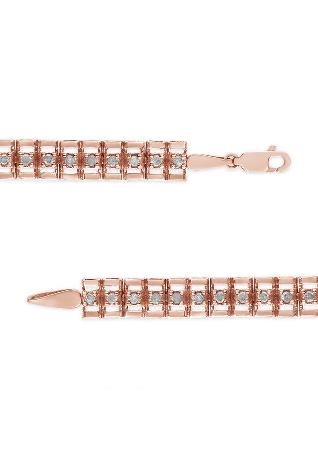 Rose Gold Plated Sterling Silver 1.0 Cttw Diamond Doublelink Tennis Bracelet, , alternate image number null