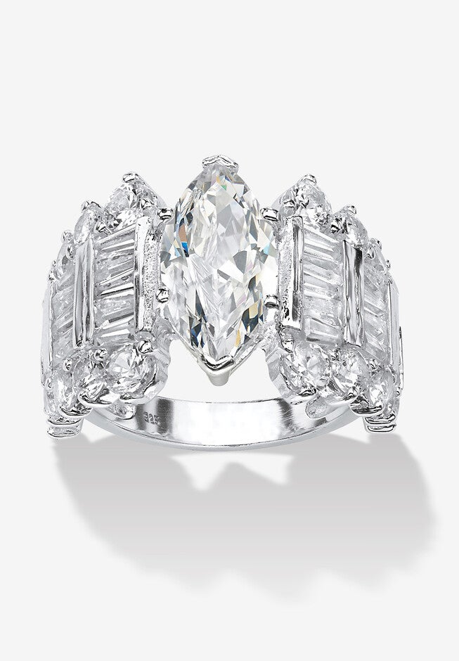 6.55 Tcw Marquise-Cut Cubic Zirconia Ring In .925 Sterling Silver, SILVER, hi-res image number null