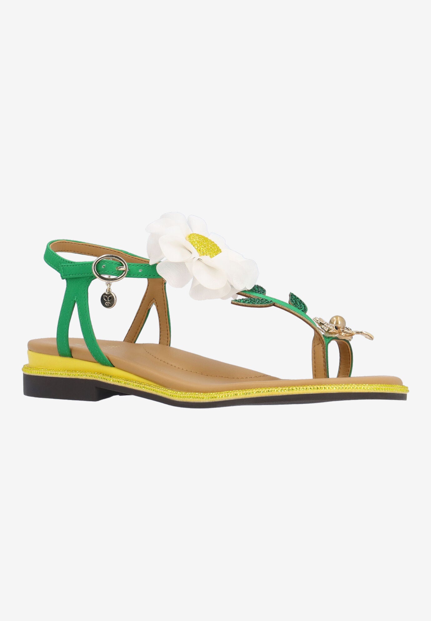 Dazee T-Strap Sandal, GREEN WHITE YELLOW, hi-res image number 0