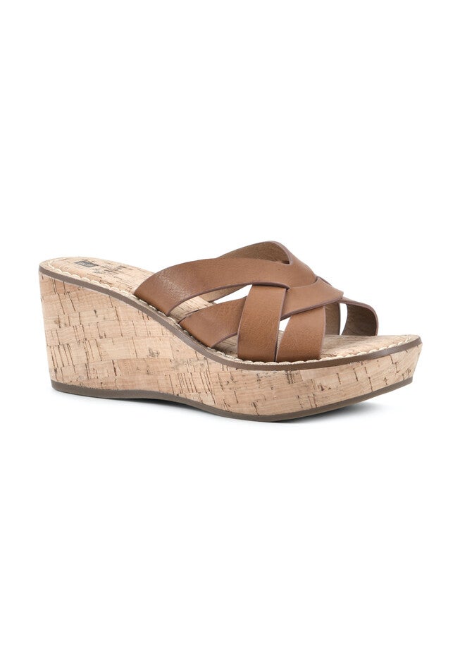 White Mountain Samwell Platform Wedge Sandal, TAN BURNISHED SMOOTH, hi-res image number null