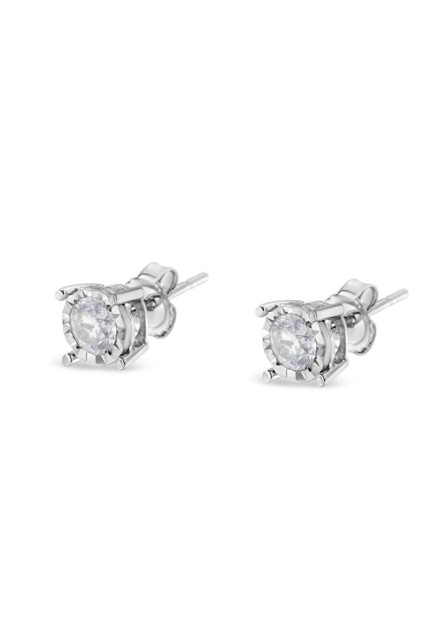 Sterling Silver Round Brilliantcut Diamond Miracleset Stud Earrings, , alternate image number null