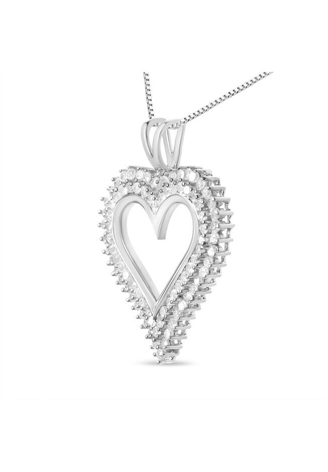 Sterling Silver 1/2 Cttw Diamond Heart Pendant Necklace, , alternate image number 2