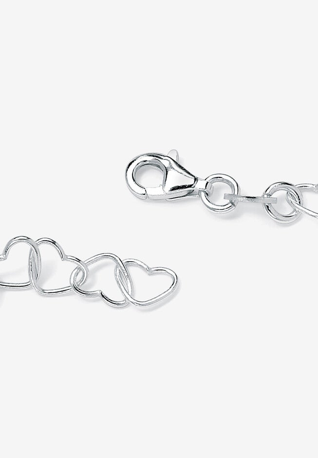 Sterling Silver Heart Link Ankle Bracelet 11 inches, , on-hover image number 1