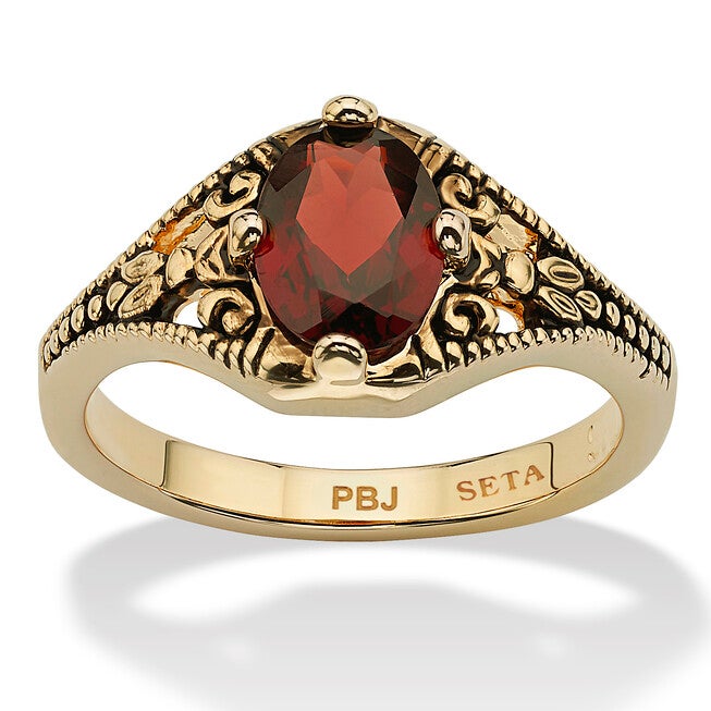 1.40 Cttw. Genuine Garnet Vintage Style Ring Gold-Plated, RED, hi-res image number null