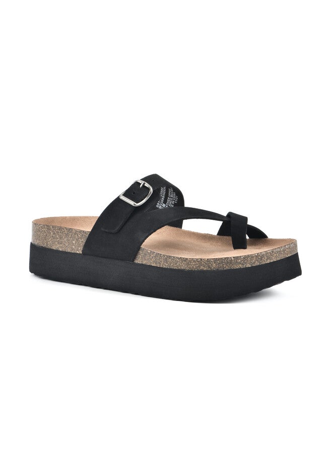 White Mountain Hooked Footbed Sandal, BLACK LEATHER, hi-res image number null
