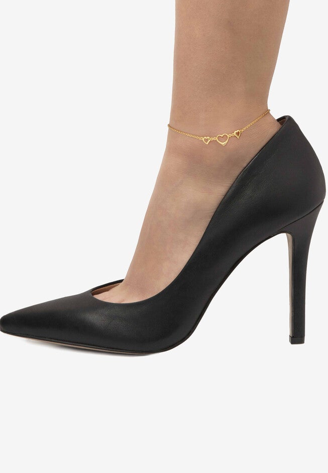 Yellow Gold Over Sterling Silver Triple Heart Ankle Bracelet, , alternate image number 2