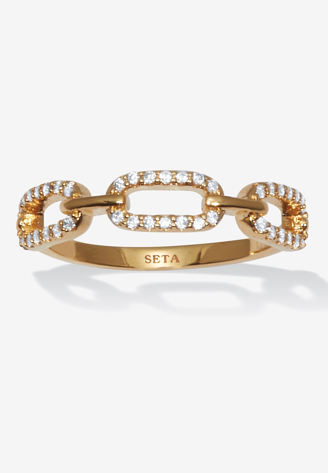 .21 Tcw Round Cubic Zirconia 18K Yellow Gold-Plated Link Ring Jewelry, GOLD, hi-res image number 0