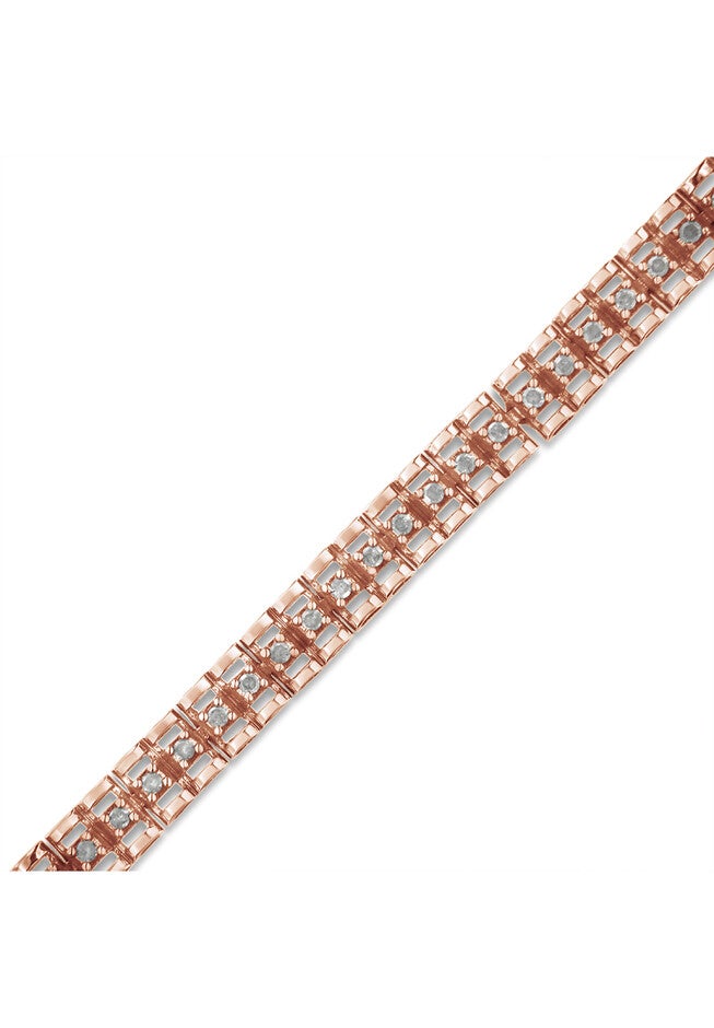 Rose Gold Plated Sterling Silver 1.0 Cttw Diamond Doublelink Tennis Bracelet, , alternate image number null