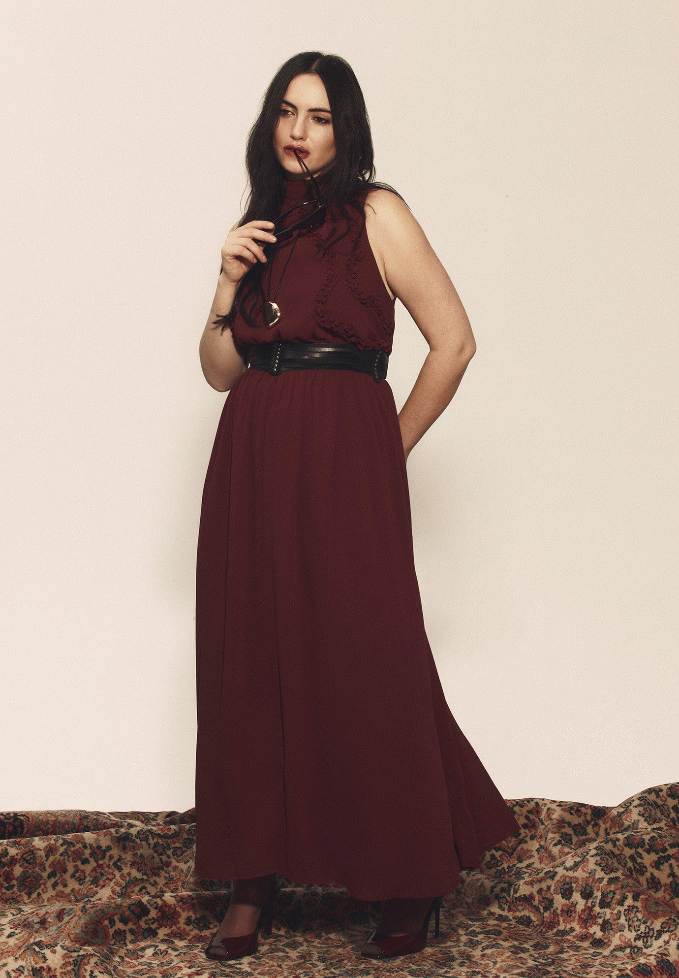 Ruffle Detail Maxi Dress, CABERNET, hi-res image number 0