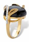 Yellow Gold-Plated Genuine Onyx and Cubic Zirconia Cabochon Ring, , on-hover image number null