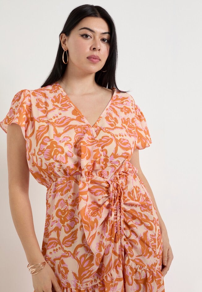 Faux-Wrap Maxi Dress, BOUQUET ORANGE, alternate image number null