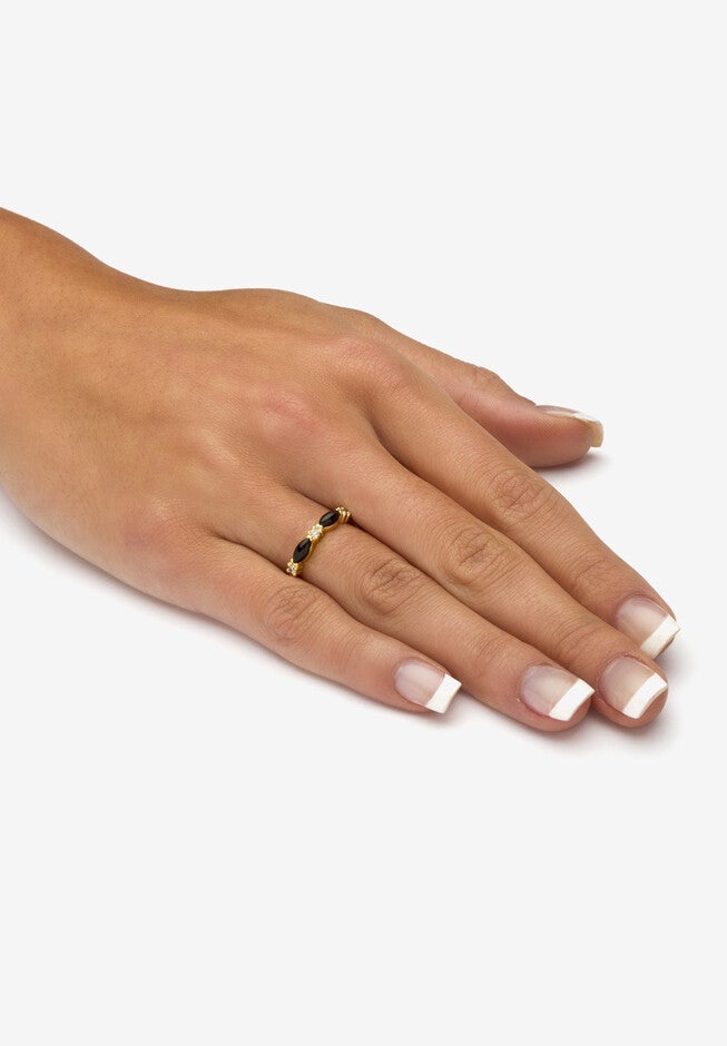 Yellow Gold-Plated Natural Black Onyx And Round Crystal Ring, , alternate image number null