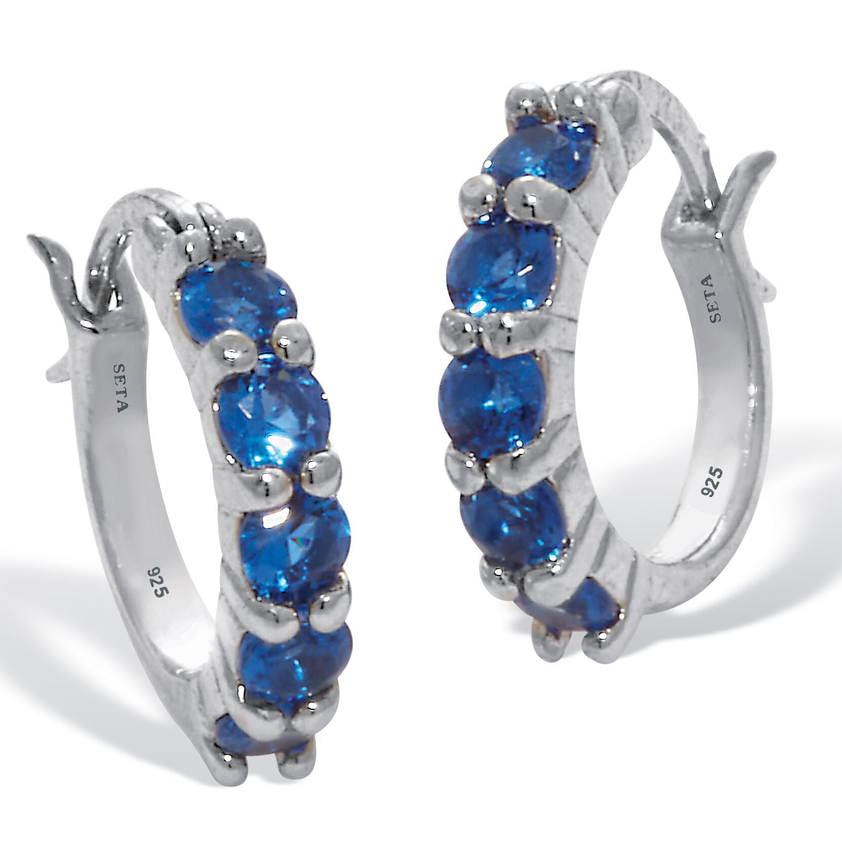 Birthstone Sterling Silver Huggie Hoop Earrings, JULY, on-hover image number 1