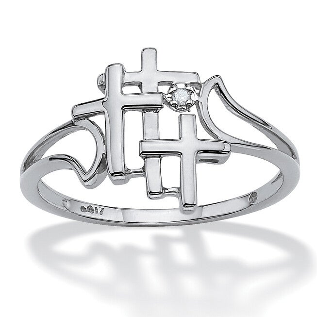 Diamond Accent Solid 10k White Gold Triple Cross Ring, WHITE, hi-res image number null