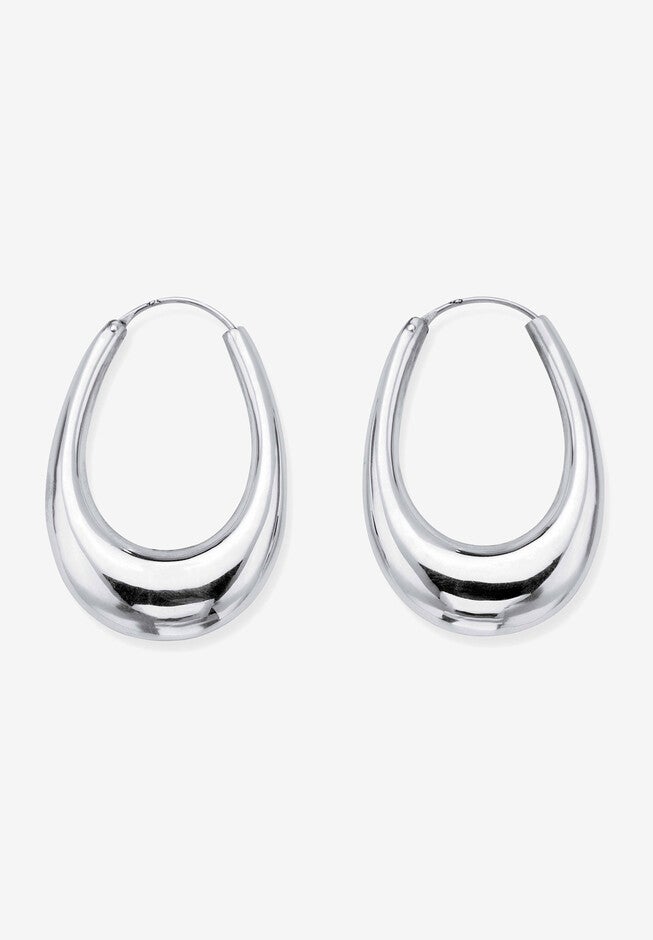 Sterling Silver Puffed Hoop Earrings, , on-hover image number 1