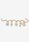 Goldtone Cubic Zirconia Charm Bracelet, 7.5" with .5" extender, , alternate image number null