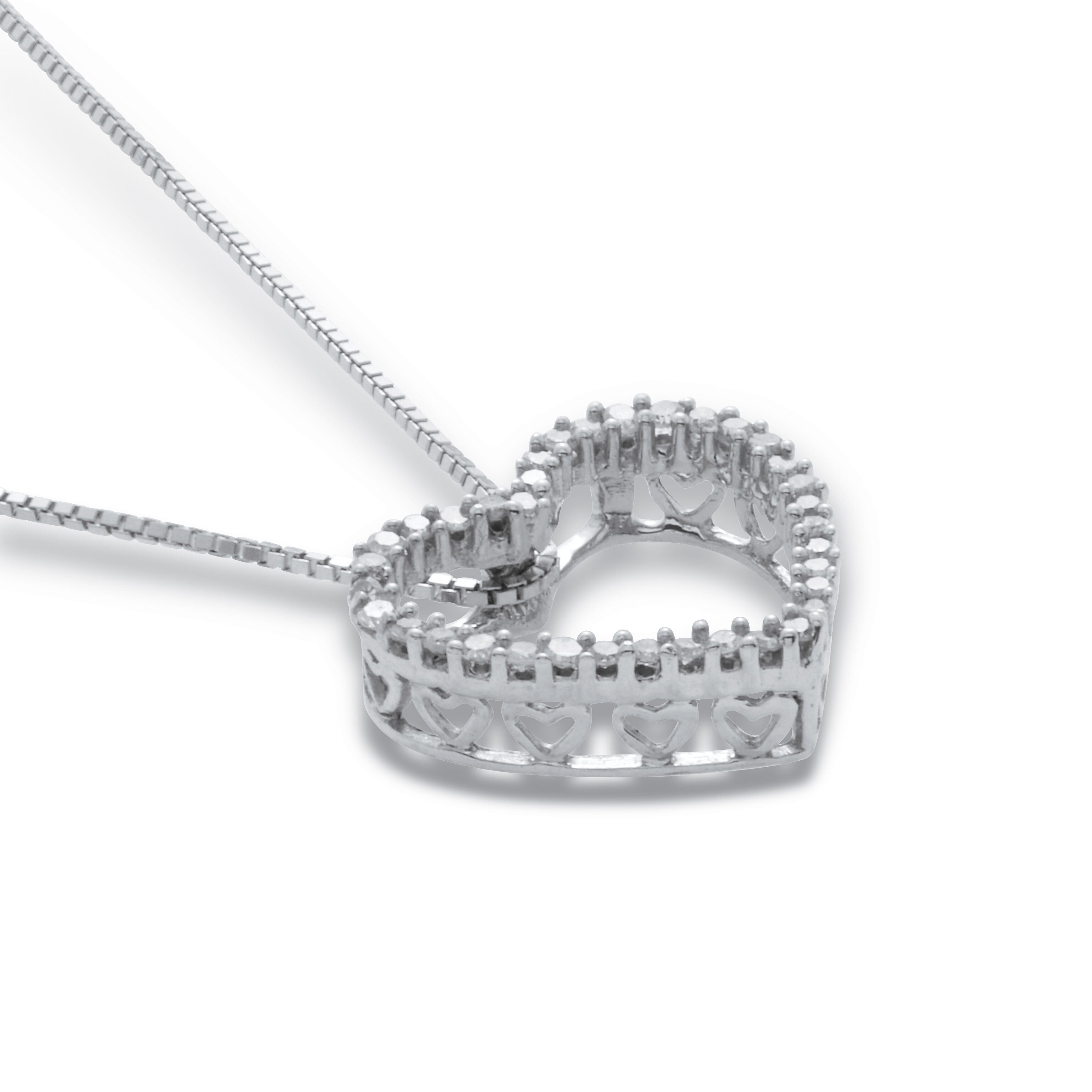 .21 TCW Diamond Sterling Silver Heart Pendant and Chain 18 Inches, WHITE, alternate image number 3