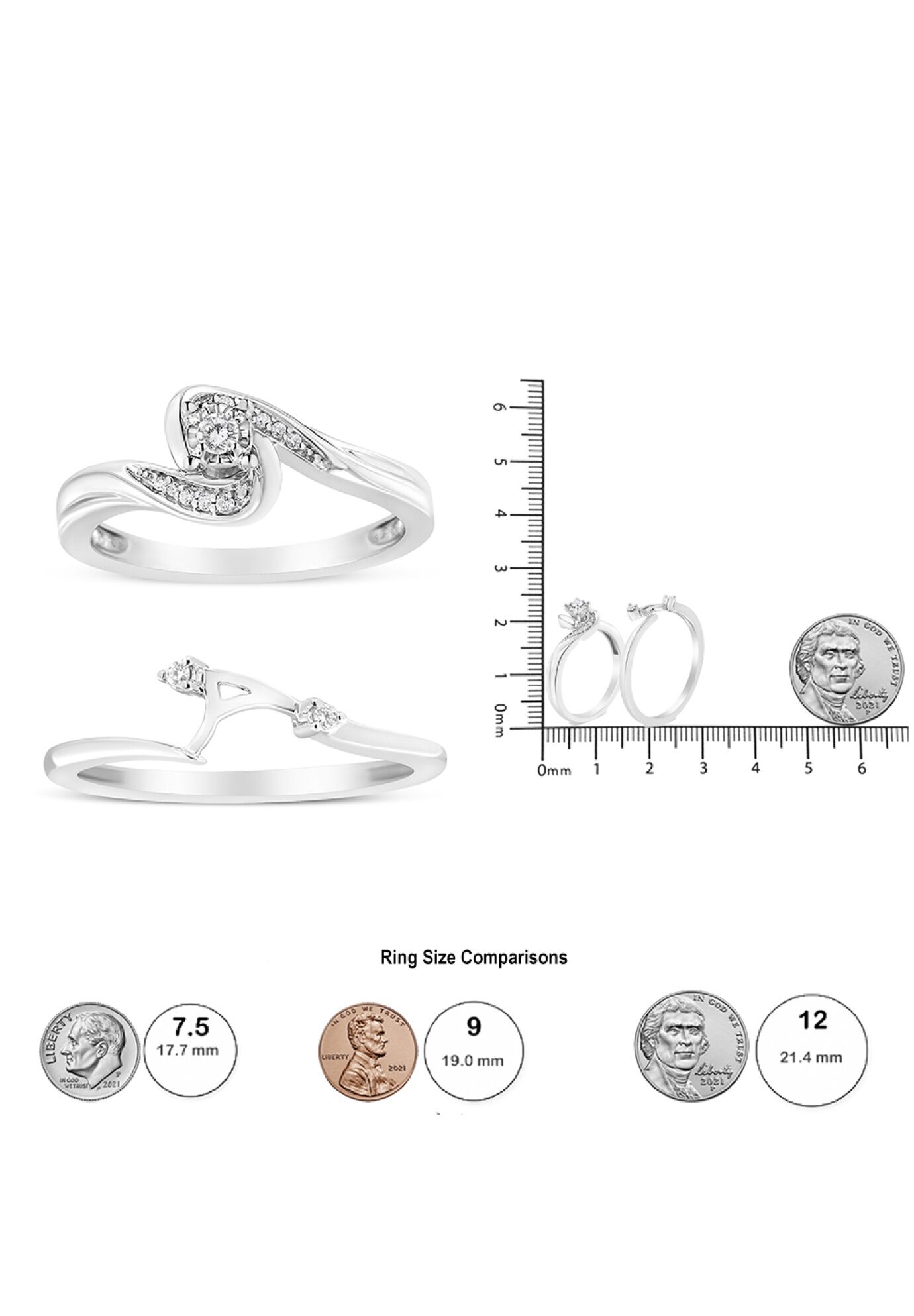 Silver 1/10 Cttw Diamond Swirl And Bypass Bridal Set, , alternate image number 4