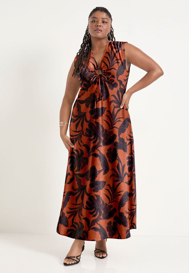 Empire Waist Midi Dress, STITCHED FLORAL PICANTE, hi-res image number null