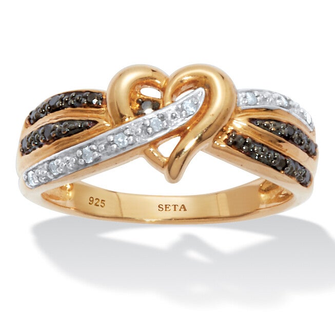 Round Diamond Crossover Heart Promise Gold-Plated Sterling Silver Ring, WHITE, hi-res image number 0