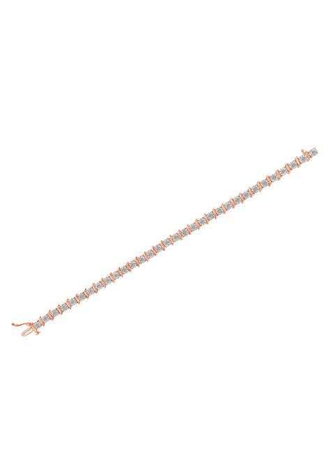 Rose Gold Over Sterling Silver Diamond Scurve Link Miracleset Tennis Bracelet 8", , alternate image number null