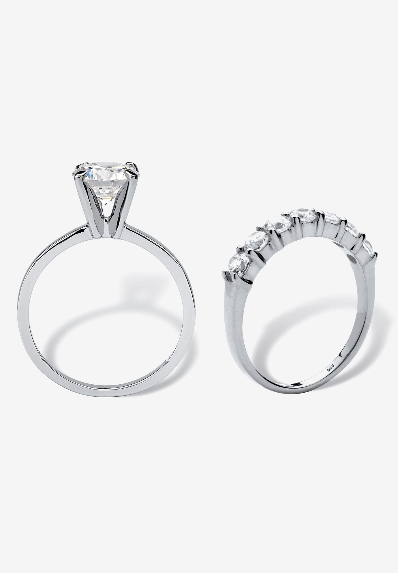 2.70 Cttw. Cubic Zirconia Platinum Over Silver 2-Pc. Solitaire Bridal Ring Set, , on-hover image number 1