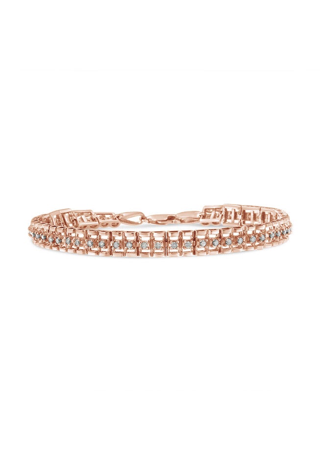 Rose Gold Plated Sterling Silver 2.0 Cttw Diamond Doublelink Tennis Bracelet, ROSE GOLD, hi-res image number null