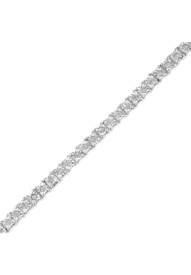 Sterling Silver Diamond Square Frame Miracleset Tennis Bracelet 7 inches, , alternate image number null