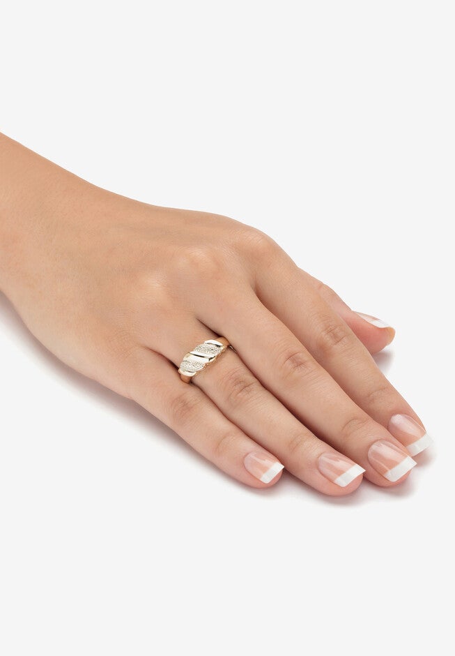 Yellow Gold-Plated Genuine Diamond Accent Banded S Link Ring, , alternate image number null